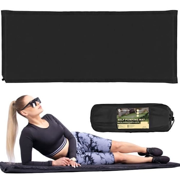 Selvoppustelige madras - SPRINGOS - 50 x 180 cm - Sort - Camping - Bæretaske medfølger Svart