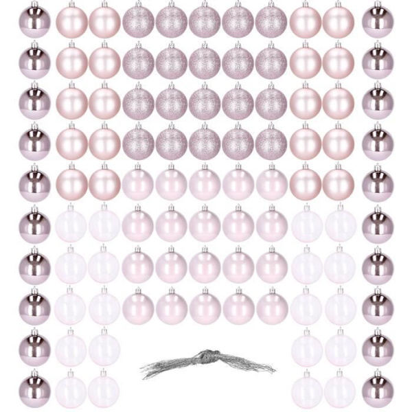 Julgranskulor - SPRINGOS - 100 st - Ø 6 cm - Plast - Rosa Rosa