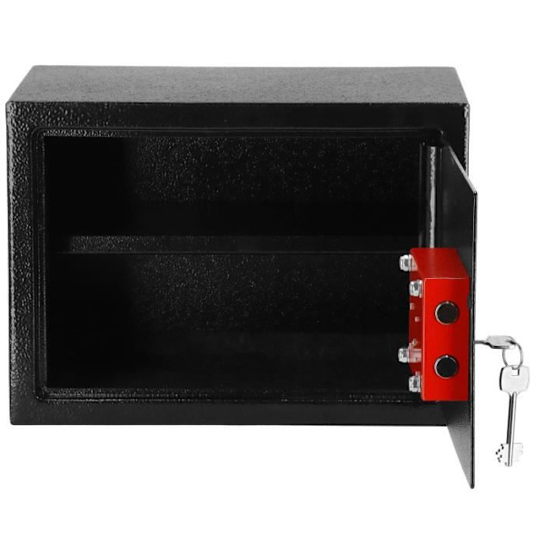 Kassakaappi - SPRINGOS - 35 x 25 x 26 cm - Korkealaatuinen teräs - 2 avainta - Musta Svart