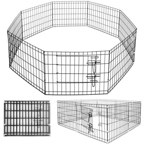 Springos® Modular hundeløb 8 dele Sammenklappelig 155 cm x 61 cm Svart