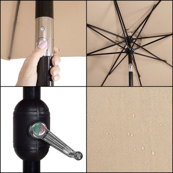 Springos® Haveparasol med hældningsfunktion og svendestangssystem 300 x 245 cm Beige