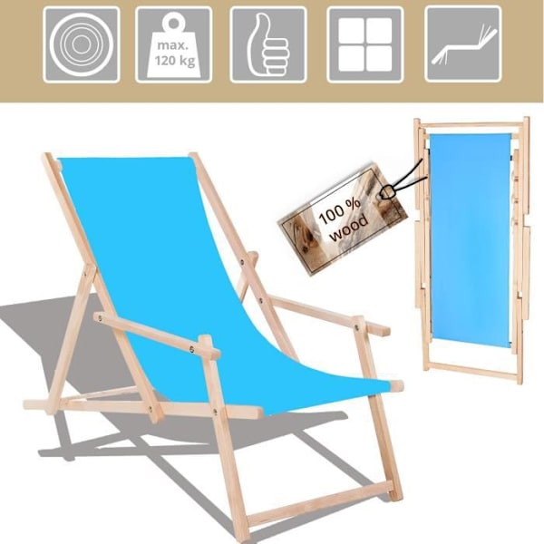 Chaise longue - SPRINGOS - Liggestol til haven - Bøg - Sammenklappelig - Armlæn Blå
