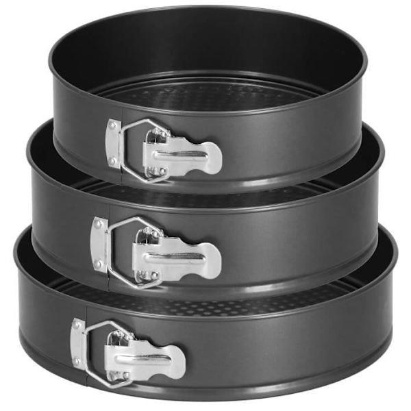 Kageforme - SPRINGOS® - Sæt med 3 runde tallerkener - Diameter 23, 25, 27 cm - Non-stick - Stål Svart