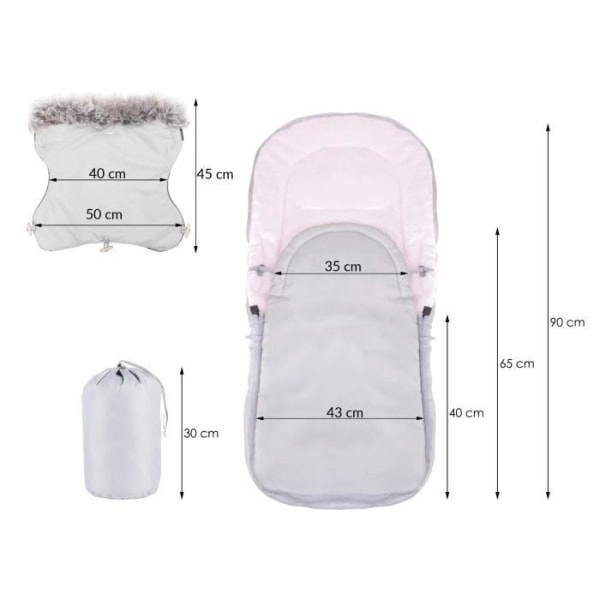 SPRINGOS® Universal fotpåse för barnvagn, babyskyddsöverdrag, sovsäck, varm, benskydd med vante Grå-rosa