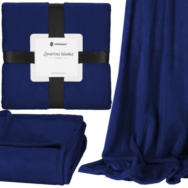 Tæppe - SPRINGOS - 200x220 cm - Kongeblå - 100% polyester - Blødt og varmt kungsblå