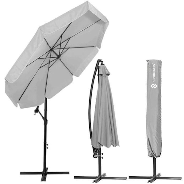 Springos® Sivupaneeli puutarhan aurinkovarjo, jossa on vipu, sisältäen suojapussin 350 cm ljusgrått