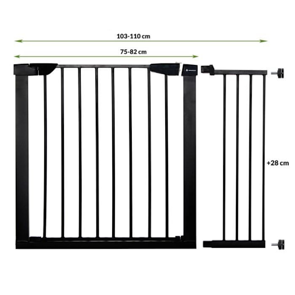Baby børnesikkerhedslåge til trappedøre - SPRINGOS - 75-110 cm - Metal - Sort - Tryk Svart