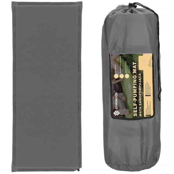 Itseään täyttyvä patja - SPRINGOS - 50 x 180 cm - 1 venttiili - Erittäin kevyt - Kuljetussäkki Grå