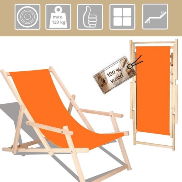 Trädgårdssoffa - SPRINGOS® - Fällbar solstol - Bokträ - Armstöd - Justering i 3 nivåer orange