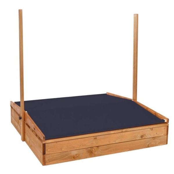 SPRINGOS träsandlåda med bänkar och tak - 120 x 120 cm - Brun