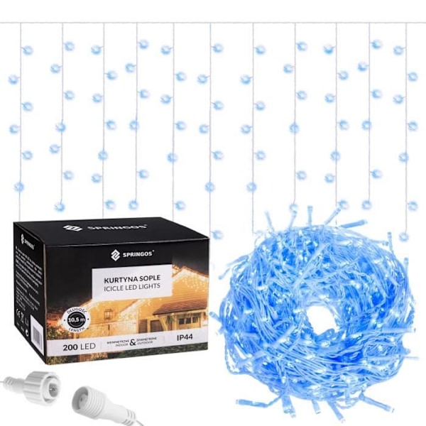 SPRINGOS® Light guirlande 500 LED'er, 22,5 meter Dekoration 8-funktions programmør IP44 – Blå Blå