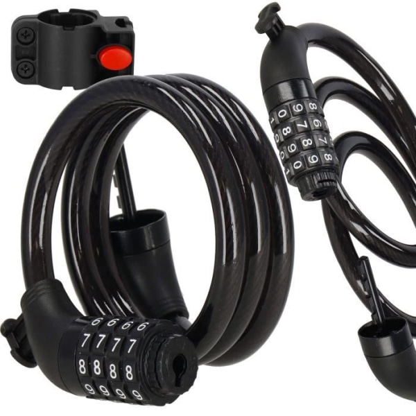 Spiral kabellås til cykler med krypteret kode - SPRINGOS - 95 cm - Sort - 2 års garanti Svart
