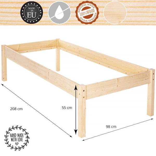Sängram - Springos - Sängram - Höjd 55 cm - Nålholts trä - 90 x 200 cm naturlig