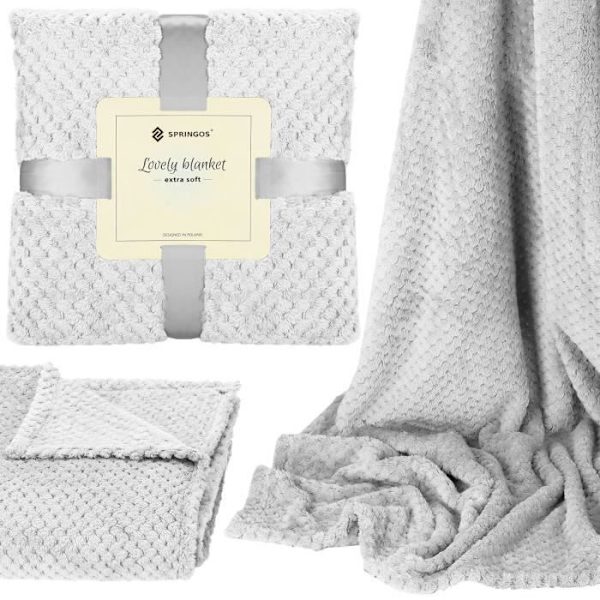 Peitto - SPRINGOS® - 150x200 cm - Polyesteri 100% - Vaaleanharmaa - Pehmeä ja lämmin ljusgrått