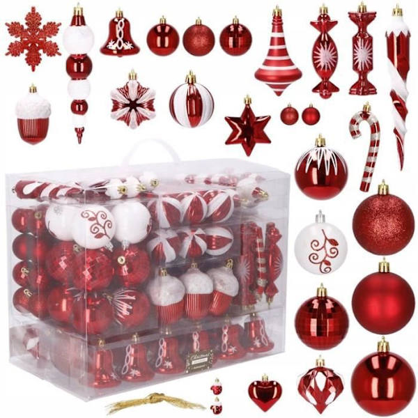 SPRINGOS® Julgranskula Julgranskula 153 delar Okrossbar träddekoration, olika former - röd Snape