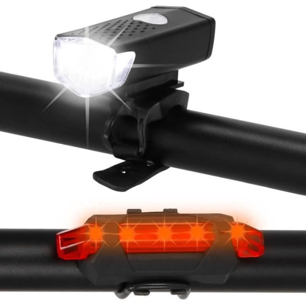 SPRINGOS® Bike Light Kit - For og Bag - USB Genopladelig - Sort Svart