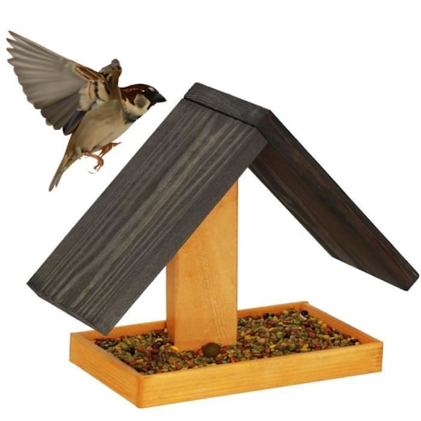 Fuglehjem - Springos - 31 x 13 x 22,5 cm - Vejrbestandigt Træ - Lille Fugl Honungsbrunt