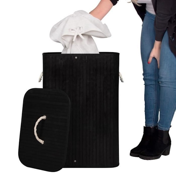 SPRINGOS® 72L bambus vasketøjskurv - sort Svart