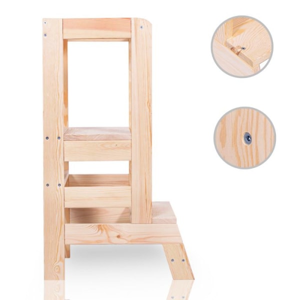 SPRINGOS® Montessori Learning and Observation Tower for Kids, Kitchen Helper, Made in EU - Natural Wood Naturlig