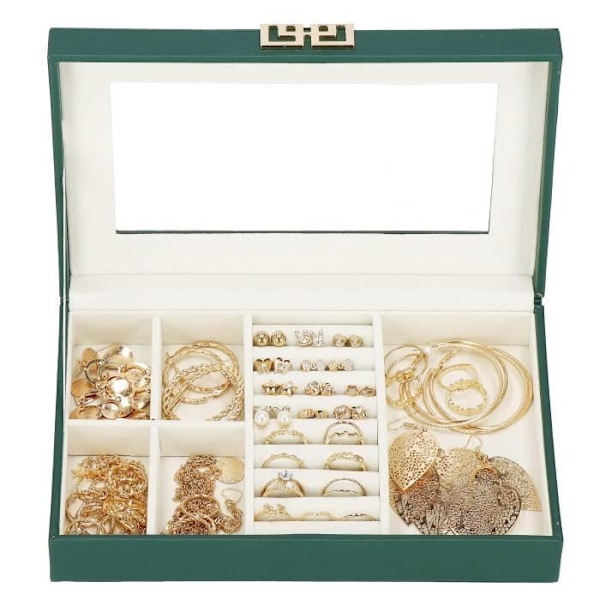 Smykkeskrin - Smykkeorganisator - Kvinde - 23,5 x 14 x 5,5 cm - Mørkegrøn - Syntetisk mörkgrön