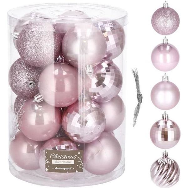Julekugler - SPRINGOS - 20 stk - Ø 4 cm - Plastik - Pink - Skinnende og matte Rosa
