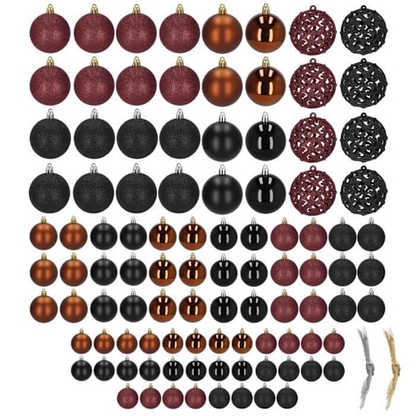 Julekugler - SPRINGOS - 100 styk - Sort, Brun, Bourgogne - Plast - Elegant dekoration kastanj
