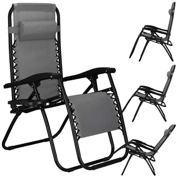 Springos® Sammenklappelig Havestol med Hovedstøtte og Sidebord – Inklinerbar Relaxationssæde 'Zero Gravity' Grå