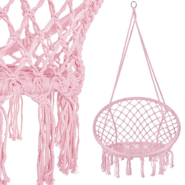 Springos® Hængekøje med frynser – Havegyngestol i makramé-design - Pink Rosa