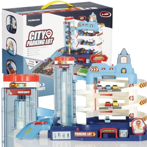 Børneparkeringsgarage - SPRINGOS - PRINGOS® - 3 niveauer - 6 biler - elevator - spiralramper Blå