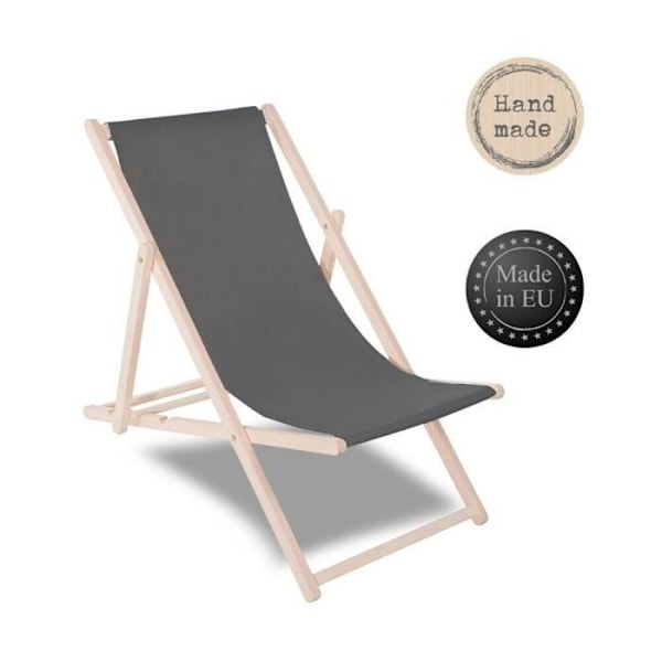 SPRINGOS® Havedækstol Sammenklappelig Beach Wood Loungestol 120 kg grafit