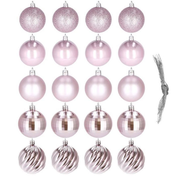 Julekugler - SPRINGOS - 20 stk - Ø 4 cm - Plastik - Pink - Skinnende og matte Rosa