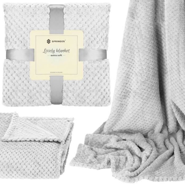 Sengetæppe - SPRINGOS® - Blødt varmt tæppe - 200x220 cm - 100% polyester - Lysegrå ljusgrått