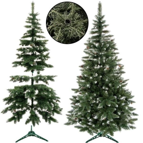 Kunstigt juletræ - SPRINGOS - 220 cm - Kunstig sne - Ægte kogler - PVC Grön - Vit