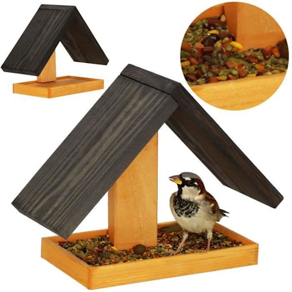 Fuglehjem - Springos - 31 x 13 x 22,5 cm - Vejrbestandigt Træ - Lille Fugl Honungsbrunt