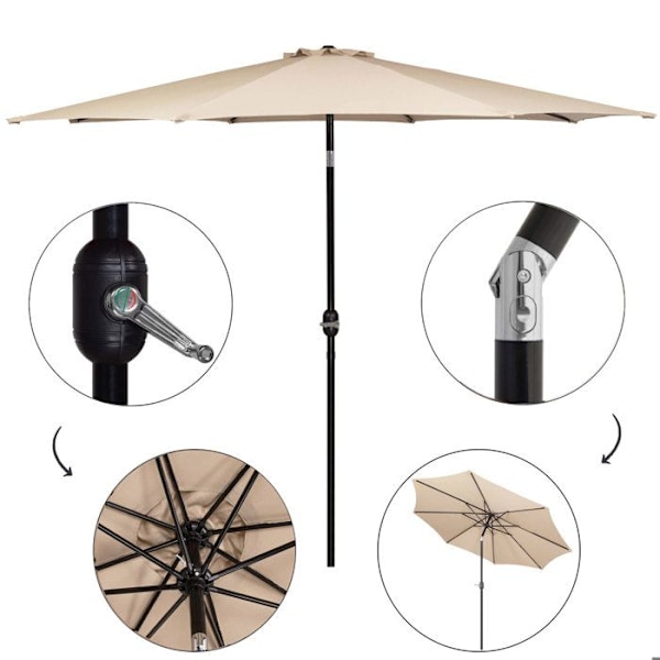 Springos® Haveparasol med hældningsfunktion og svendestangssystem 300 x 245 cm Beige