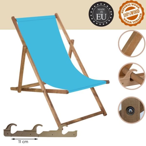 SPRINGOS® Imprægneret havedækstol Sammenklappelig Beach Wood Loungestol 120 kg - Blå Blå
