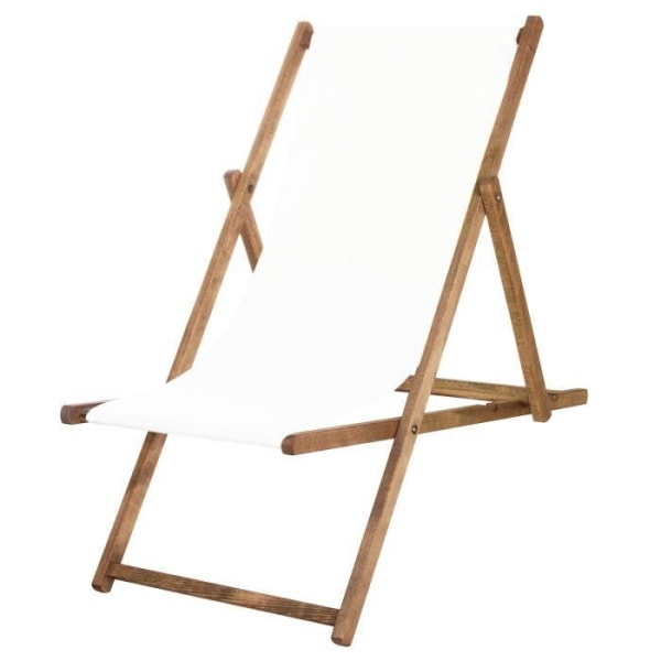 Trädgårdsstol - SPRINGOS - Fällbar strandstol i trä - Utbytbart ryggstöd i textil - 120 kg Vit