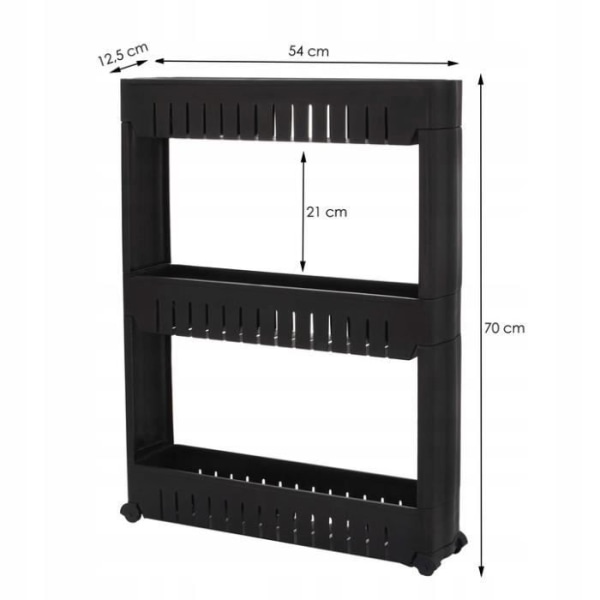 SPRINGOS® 3-vånings rullhylla - Förvaringsvagn - Förvaringsenhet för kök och badrum - Svart Svart