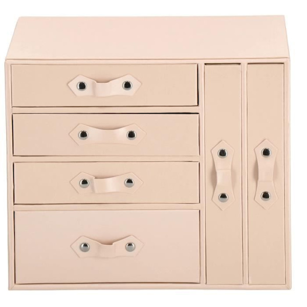 Smyckeskrin - SPRINGOS - Reseförvaring - Rosa konstläder - Kräm sammet - 26 x 22 x 18 cm Rosa