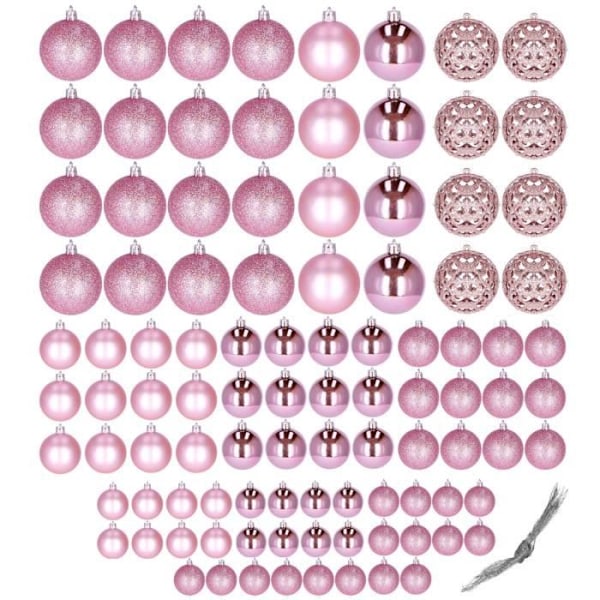 Julekugler - SPRINGOS - 100 stk - Plastik - 6 cm - Fire forskellige designs Rosa