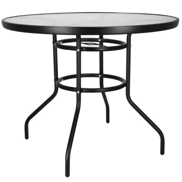 SPRINGOS® bistrobord - Runt trädgårdsbord Diameter 90 cm - Präglad glasskiva Svart