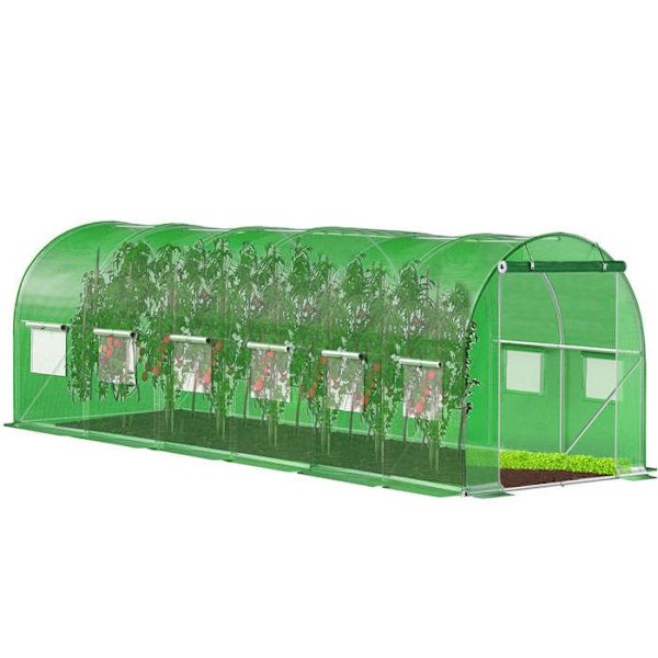 Springos® Viljelytunneli Kaarevalla Katolla ja Ikkunoilla 300 x 600 x 200 cm Grön
