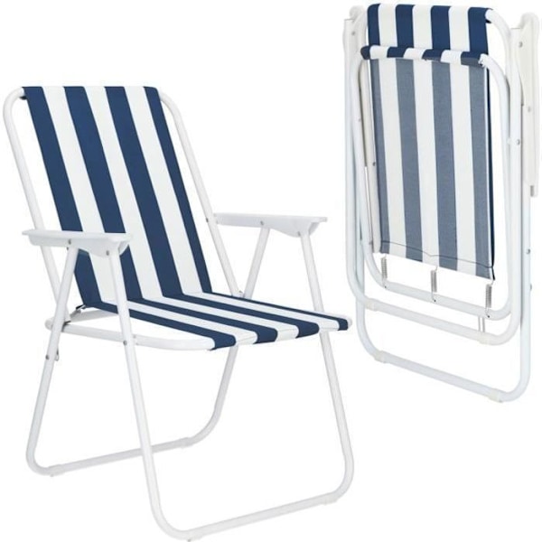 SPRINGOS® Fällbar strandcampingstol 52x59x80 cm - mörkblå vit blå