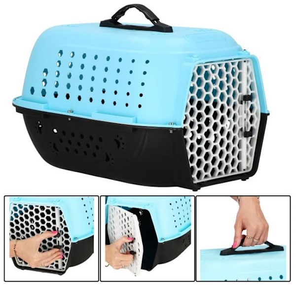 Transportbur til kæledyr - SPRINGOS® - 48 x 28 x 33 cm - Plastik - Blå - 1,1 kg Blå