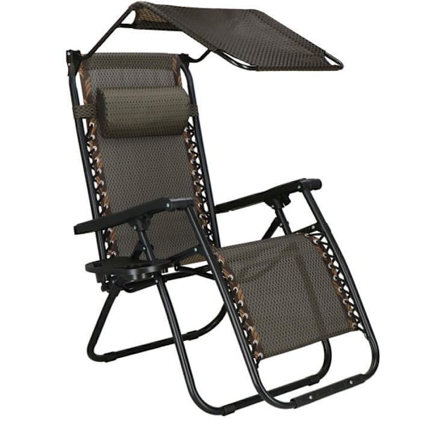 Springos® Havemøbel chaise longue med fodskammel, solsejl, armlæn, nakkepude Svart