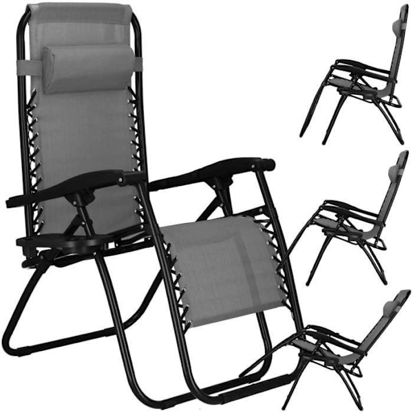 Springos® Sammenklappelig Havestol med Hovedstøtte og Sidebord – Inklinerbar Relaxationssæde 'Zero Gravity' Grå