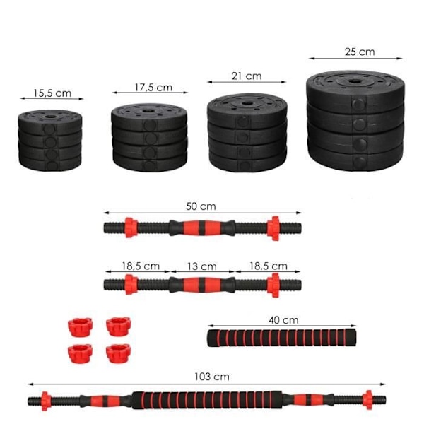Säädettävä Käsipainosetti - SPRINGOS - 40 kg - Ergonomiset Kahvat - Liitin Mukana - Sekä Miehille Että Naisille svart