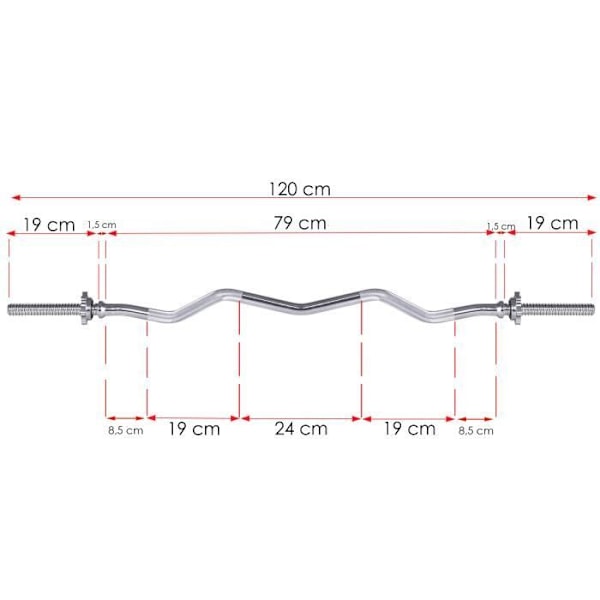 Krøllestang SZ 120 cm - SPRINGOS - Forkromet stål - Maks. 140 kg - Skridsikker - Ergonomisk