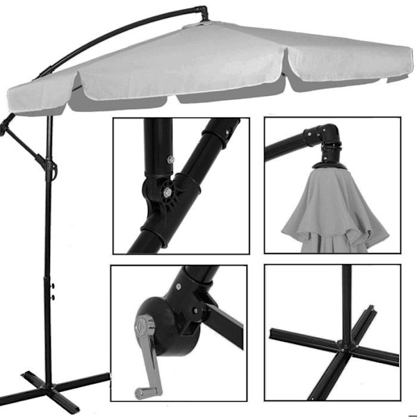 Springos® Parasol för trädgården med svängarm och vev, inklusive ett skydd 350 cm ljusgrått