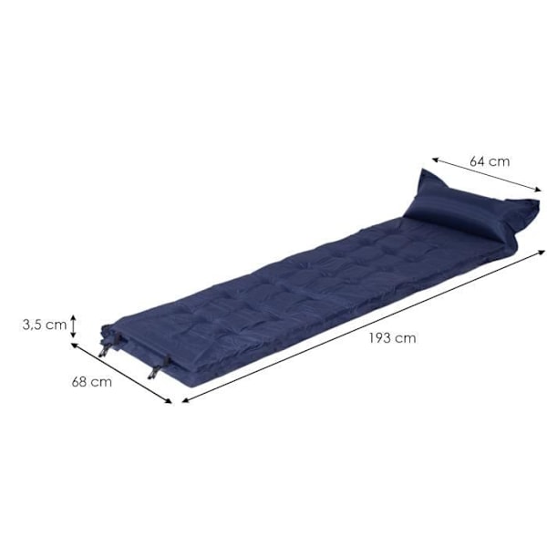 Selvoppustende madras - SPRINGOS - 193 x 68 x 3,5 cm - Mørkeblå - 1 person - Camping marinblå